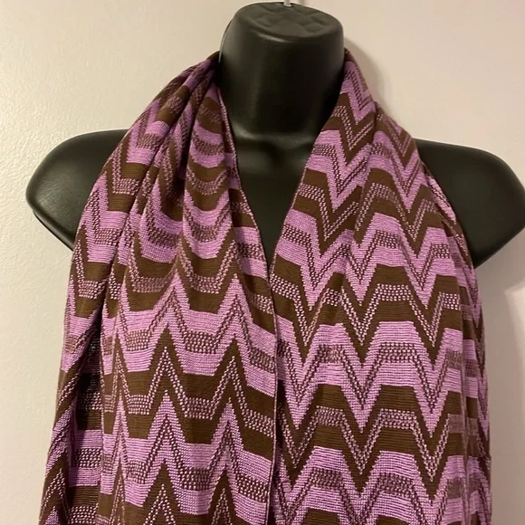 Missoni Foulard Vintage Knit Purple Brown Striped Chevron Scarf - Picture 2 of 11